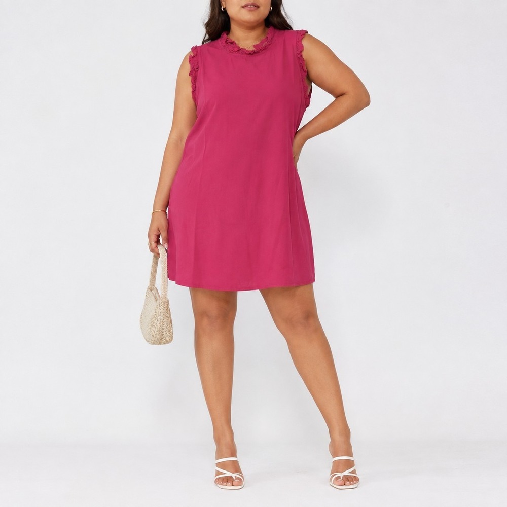Mary Square Shift Mini Dress Women's Large Ruffle Collar Sleeveless Party Wear